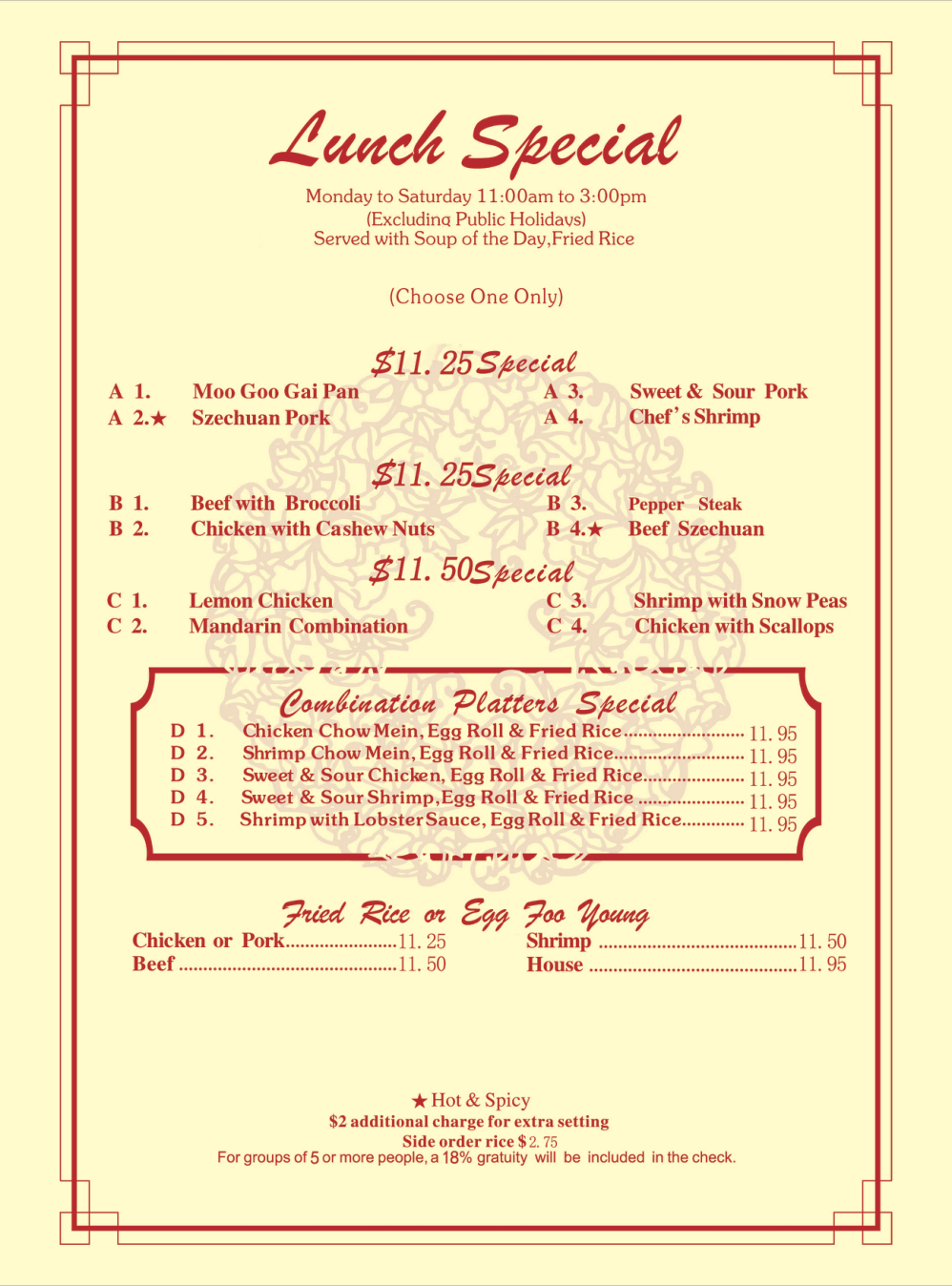 China Chefs dine-in and drinks menu page 2