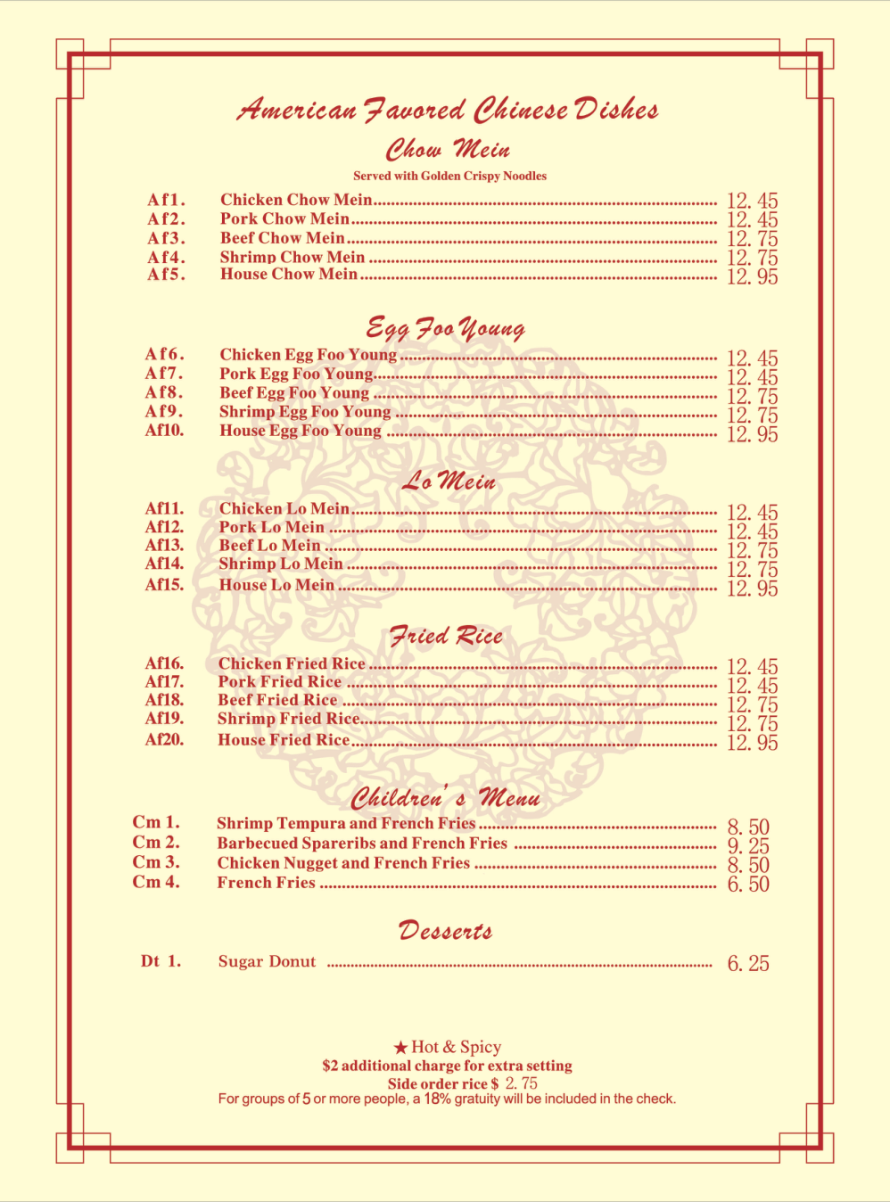 China Chefs dine-in and drinks menu page 8